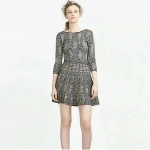 Zara Women Black Gray Sweater Overlay Quarter Sleeve A Line Dress Size Medium